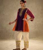 Wine embroidered chinon ethnic kurta pant set