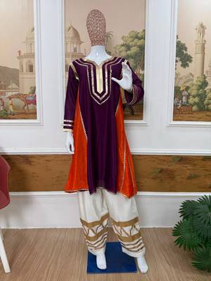 Wine embroidered chinon ethnic kurta pant set 4