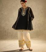 Black embroidered chinon ethnic kurta pant set