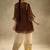 Coffee embroidered chinon ethnic kurta pant set