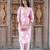 Pastel Pink Floral Printed Kurta Set with Mirror Work Neckline
