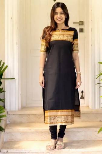 Black jacquard weaving kanchi cotton straight kurta dupatta set