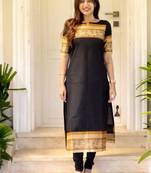 Black jacquard weaving kanchi cotton straight kurta dupatta set