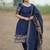 Blue jacquard weaving kanchi cotton straight kurta dupatta set