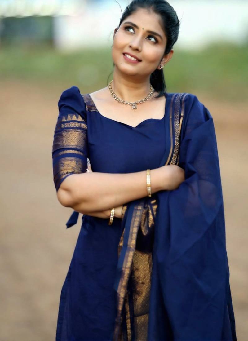 Blue jacquard weaving kanchi cotton straight kurta dupatta set