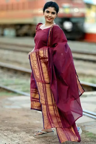 Maroon jacquard weaving kanchi cotton straight kurta dupatta set