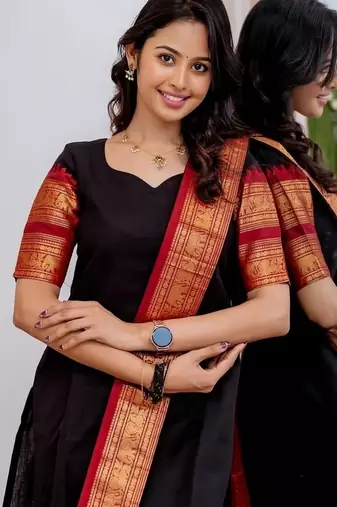 Black jacquard weaving kanchi cotton straight kurta dupatta set