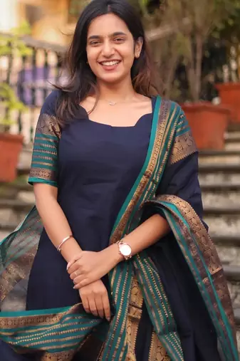 Blue jacquard weaving kanchi cotton straight kurta dupatta set
