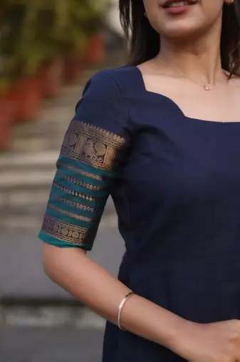 Blue jacquard weaving kanchi cotton straight kurta dupatta set