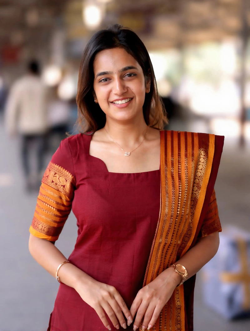 Maroon jacquard weaving kanchi cotton straight kurta dupatta set