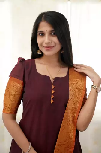 Brown jacquard weaving kanchi cotton straight kurta dupatta set