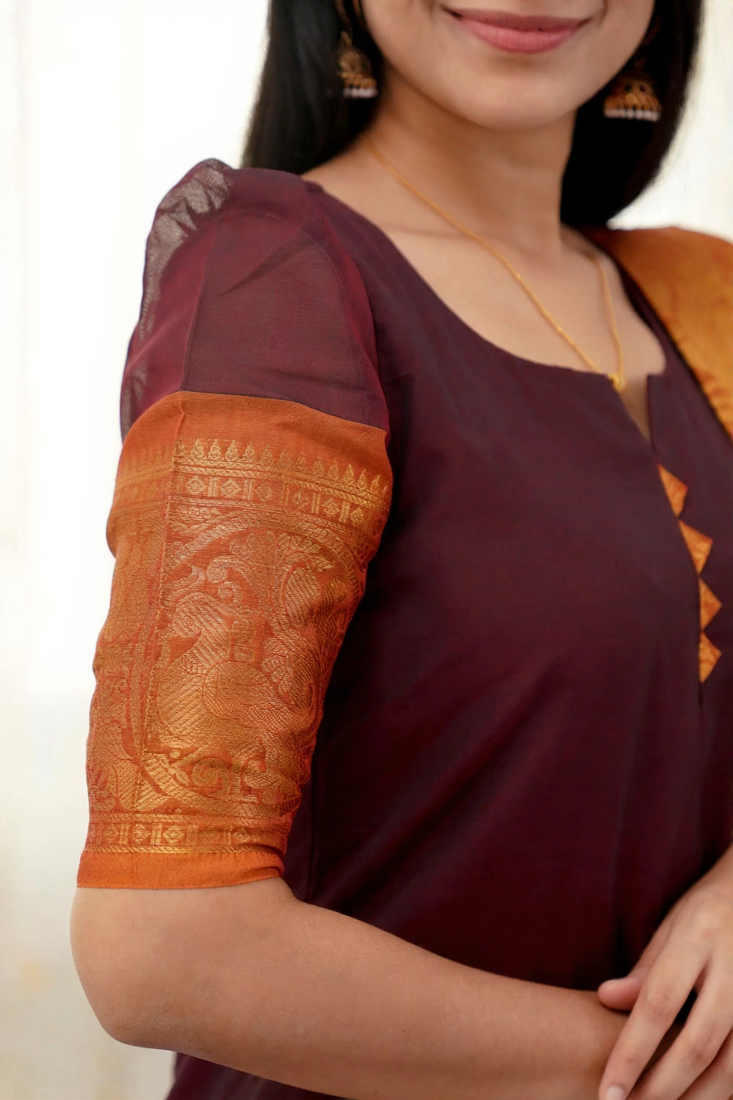 Brown jacquard weaving kanchi cotton straight kurta dupatta set