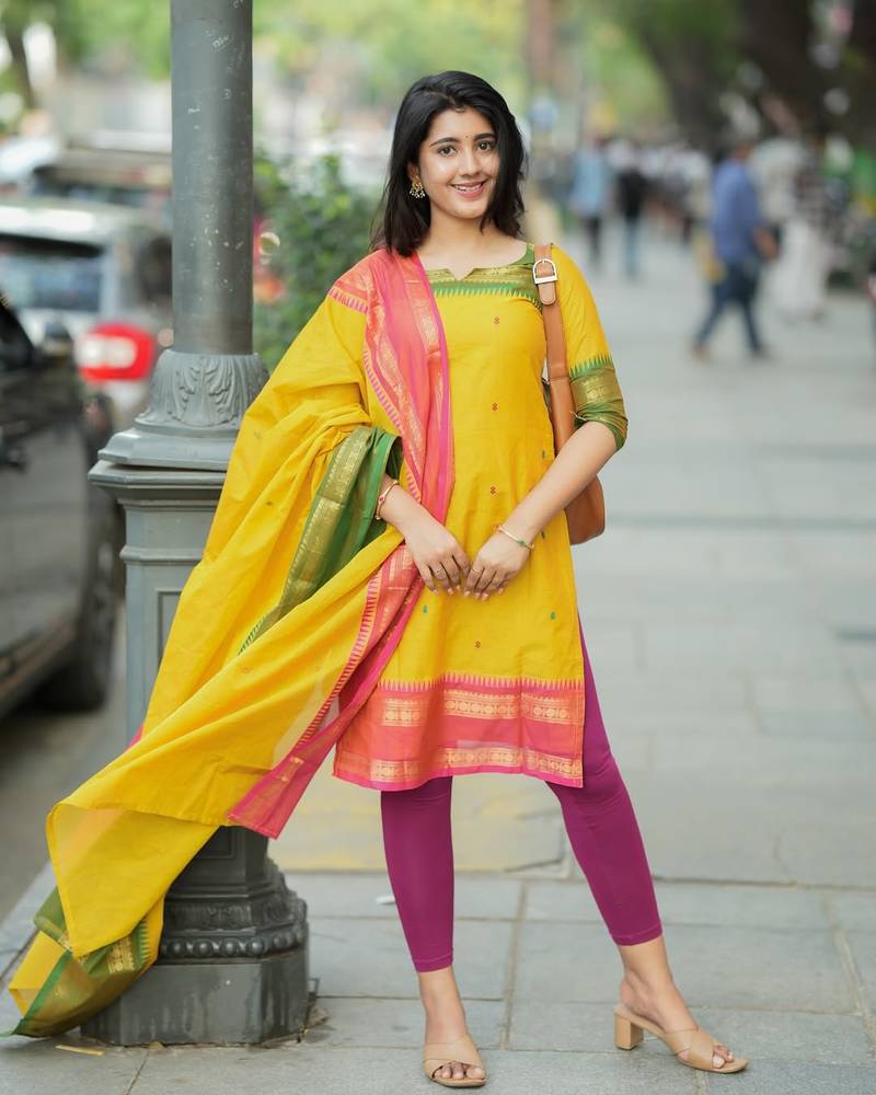 Yellow jacquard weaving kanchi cotton straight kurta dupatta set