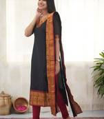 Black jacquard weaving kanchi cotton straight kurta dupatta set