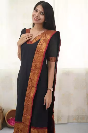 Black jacquard weaving kanchi cotton straight kurta dupatta set