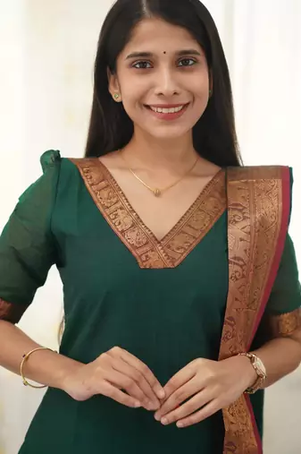 Green jacquard weaving kanchi cotton straight kurta dupatta set