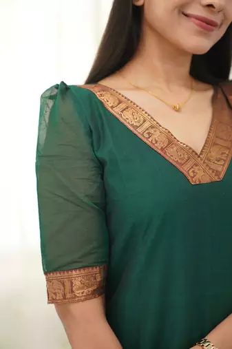Green jacquard weaving kanchi cotton straight kurta dupatta set