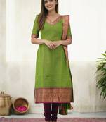 Green jacquard weaving kanchi cotton straight kurta dupatta set
