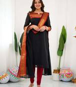 Black jacquard weaving kanchi cotton straight kurta dupatta set