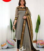 Cream jacquard weaving kanchi cotton straight kurta dupatta set
