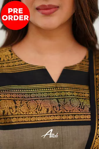 Cream jacquard weaving kanchi cotton straight kurta dupatta set