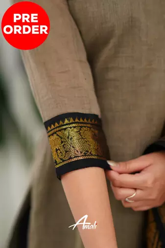Cream jacquard weaving kanchi cotton straight kurta dupatta set