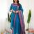 Teal-blue jacquard weaving kanchi cotton straight kurta dupatta set