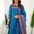 Teal-blue jacquard weaving kanchi cotton straight kurta dupatta set