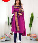 Pink jacquard weaving kanchi cotton straight kurta dupatta set
