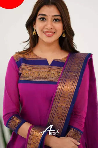 Pink jacquard weaving kanchi cotton straight kurta dupatta set