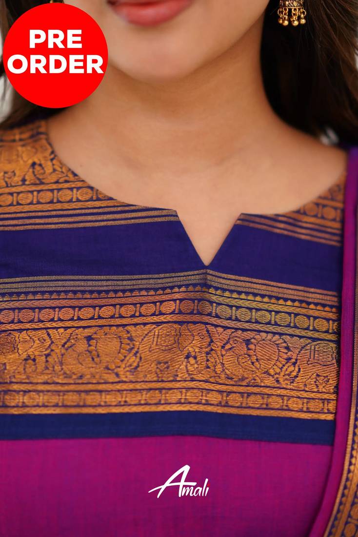 Pink jacquard weaving kanchi cotton straight kurta dupatta set