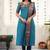 Teal-blue jacquard weaving kanchi cotton straight kurta dupatta set