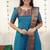 Teal-blue jacquard weaving kanchi cotton straight kurta dupatta set