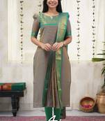 Grey jacquard weaving kanchi cotton straight kurta dupatta set