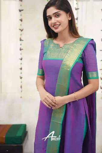 Wine jacquard weaving kanchi cotton straight kurta dupatta set