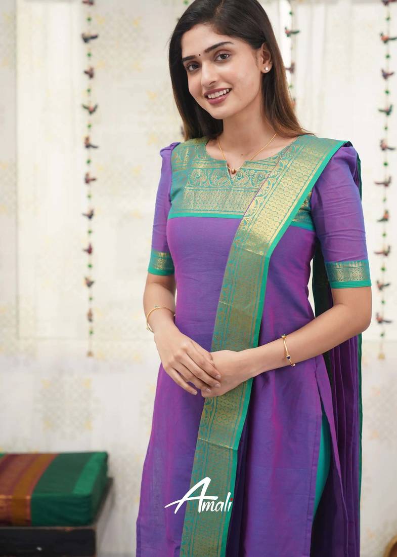 Wine jacquard weaving kanchi cotton straight kurta dupatta set