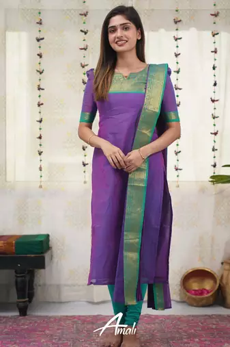 Wine jacquard weaving kanchi cotton straight kurta dupatta set