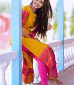 Yellow jacquard weaving kanchi cotton straight kurta dupatta set