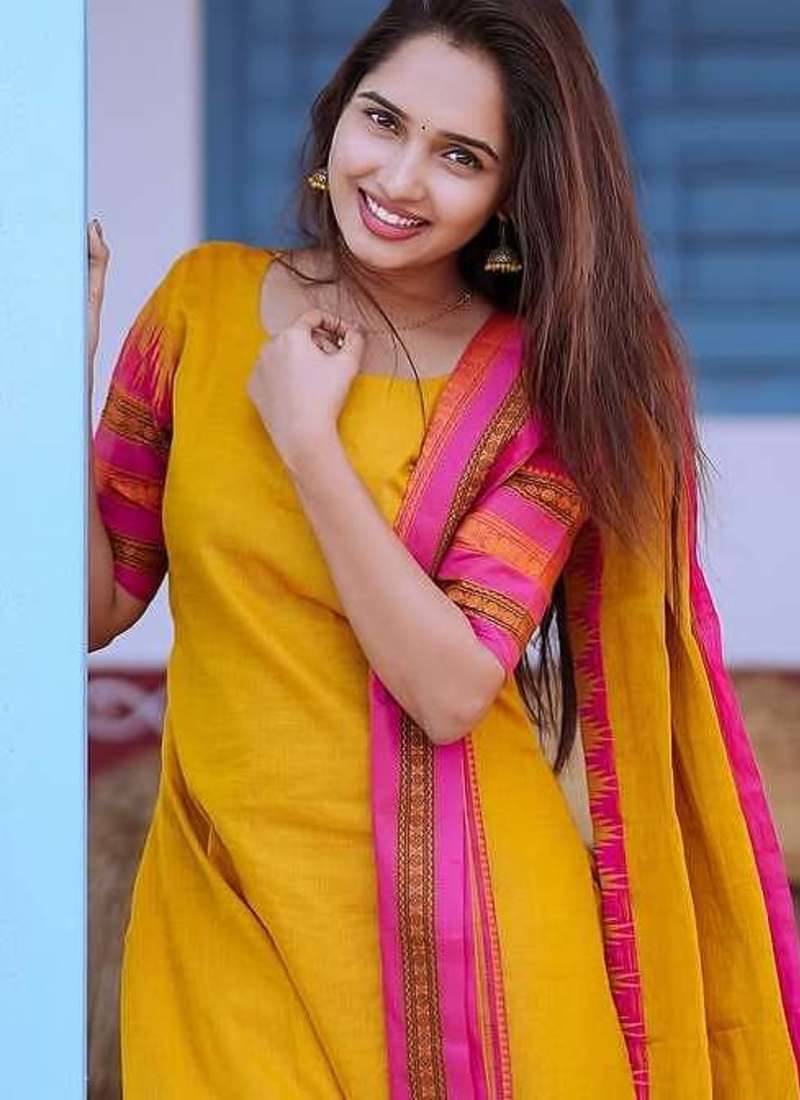 Yellow jacquard weaving kanchi cotton straight kurta dupatta set