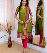 Green jacquard weaving kanchi cotton straight kurta dupatta set