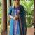 Teal-blue jacquard weaving kanchi cotton straight kurta dupatta set