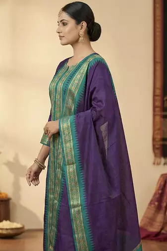 Wine jacquard weaving kanchi cotton straight kurta dupatta set