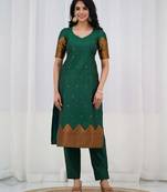 Green jacquard weaving kanchi cotton straight kurta dupatta set