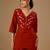 Women's rust cotton flex embroidered co-ord set | floral embroidered kurti with pant | casual, office & daily wear