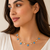 Pearl and blue bead charm necklace, gold-tone chain, dangling drops, women's fashion jewellery