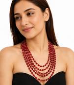Red oval beads maala, multi-layer strand necklace, 22 inches, traditional indian style