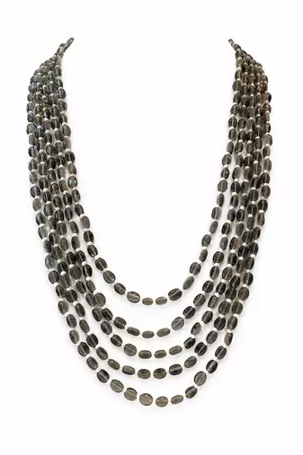 Multi-layer grey beads maala necklace, oval beads with white spacers, 22 inches