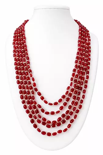 Red oval beads maala, multi-layer strand necklace, 22 inches, traditional indian style