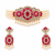 Pearl choker necklace set with ruby stone pendant, cz diamond accents, dangling earrings, bridal indian jewellery