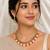Gold-toned necklace set with orange beads and baroque pearls, ethnic indian jewellery, with earrings